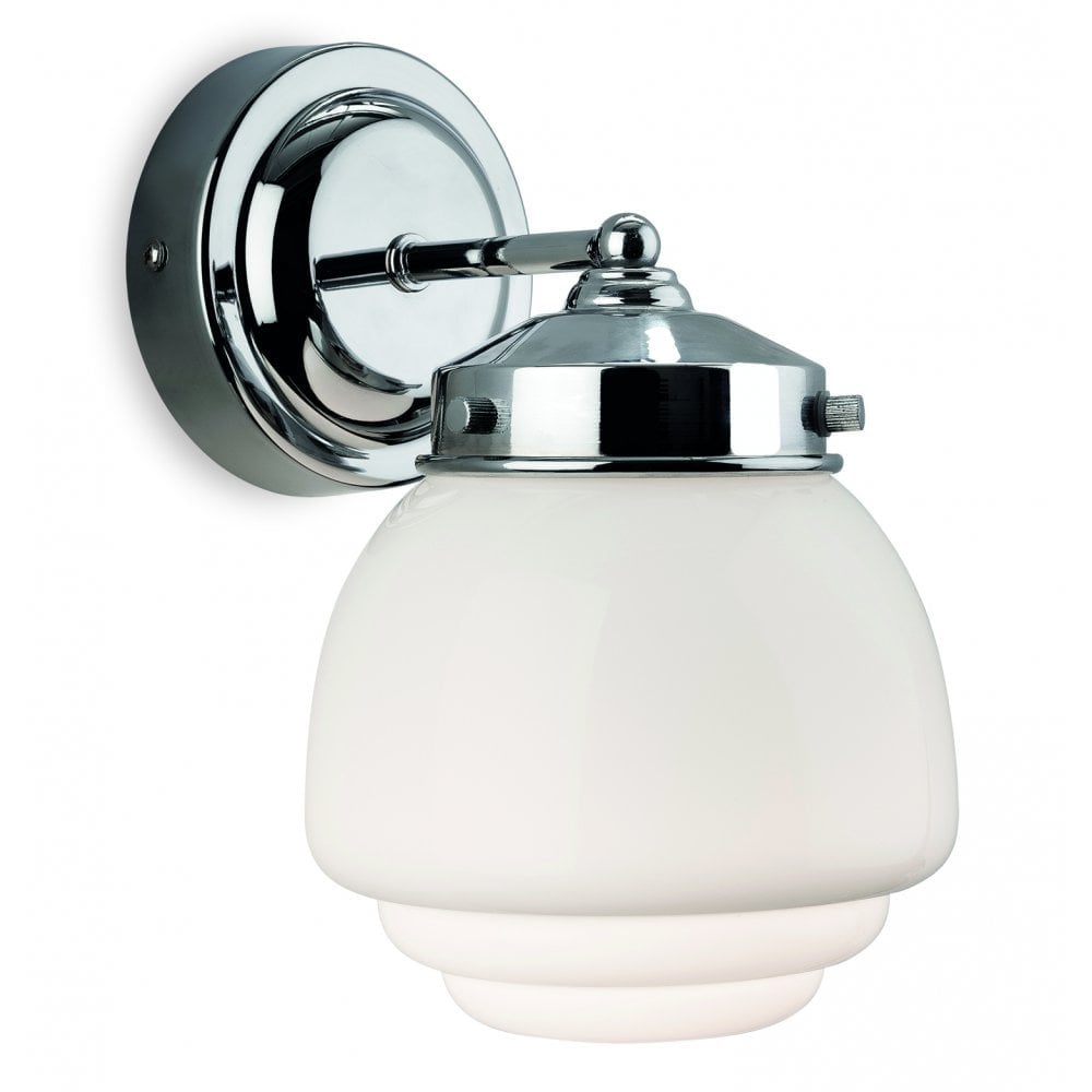 Art Deco-Inspired Chrome Wall Light with Opal Glass Shade