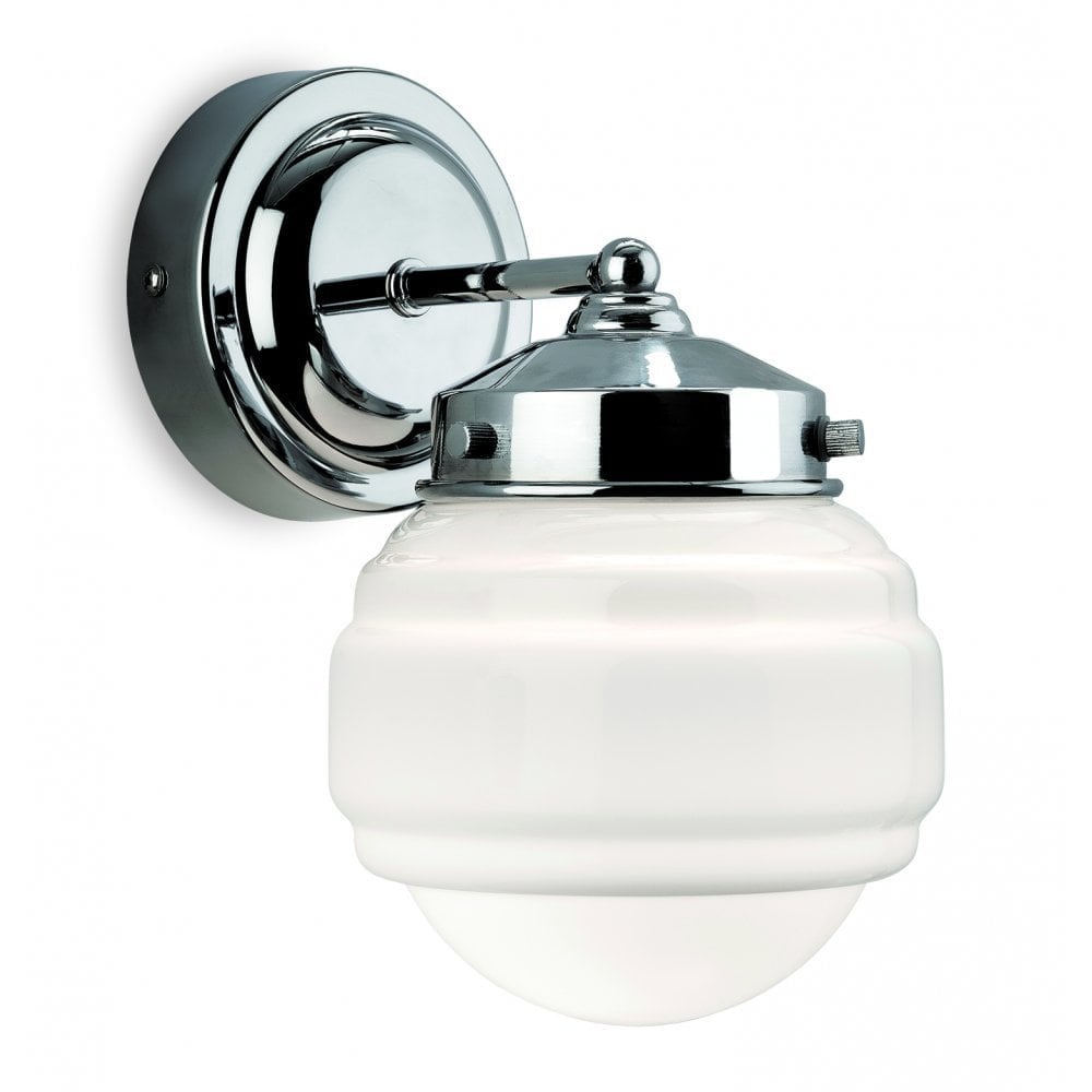 Art Deco Chrome Wall Sconce with Opal White Glass Shade