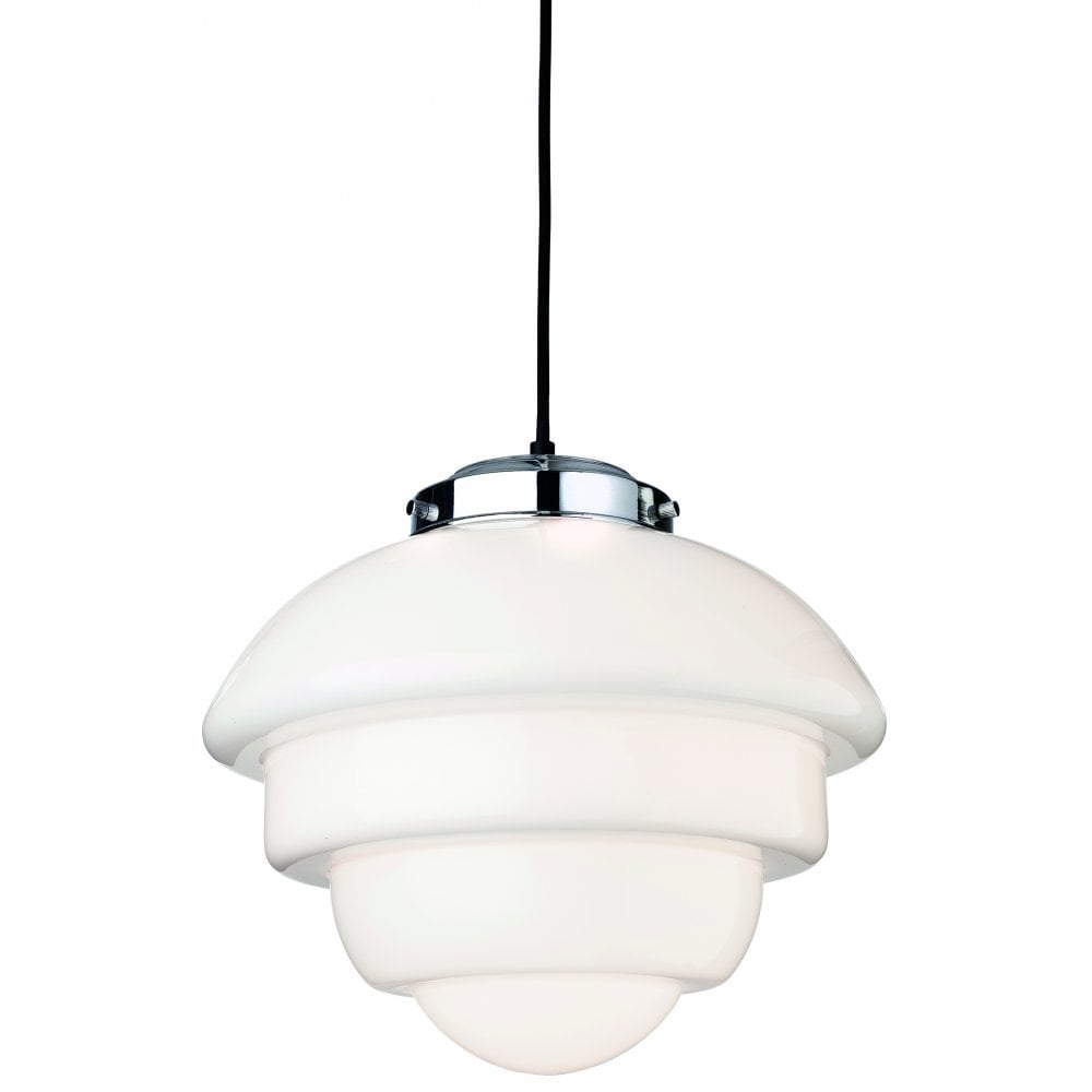 Art Deco Chrome Pendant Light with Opal Glass Sphere