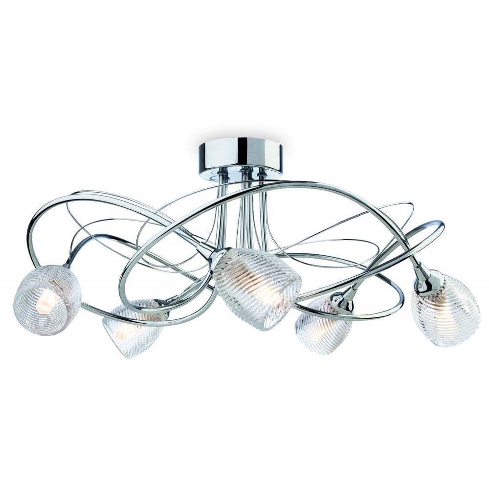 Glamorous Chrome Twist Ceiling Light with Clear Glass Ornaments