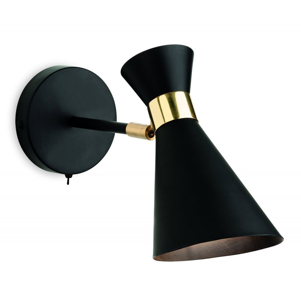 Sleek Black & Brass Vogue Wall Sconce with Switch