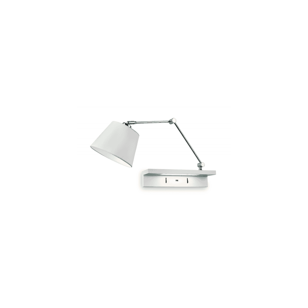 Modern Envision Wall Sconce with Shelf & USB, Chrome Finish and Cream Shade