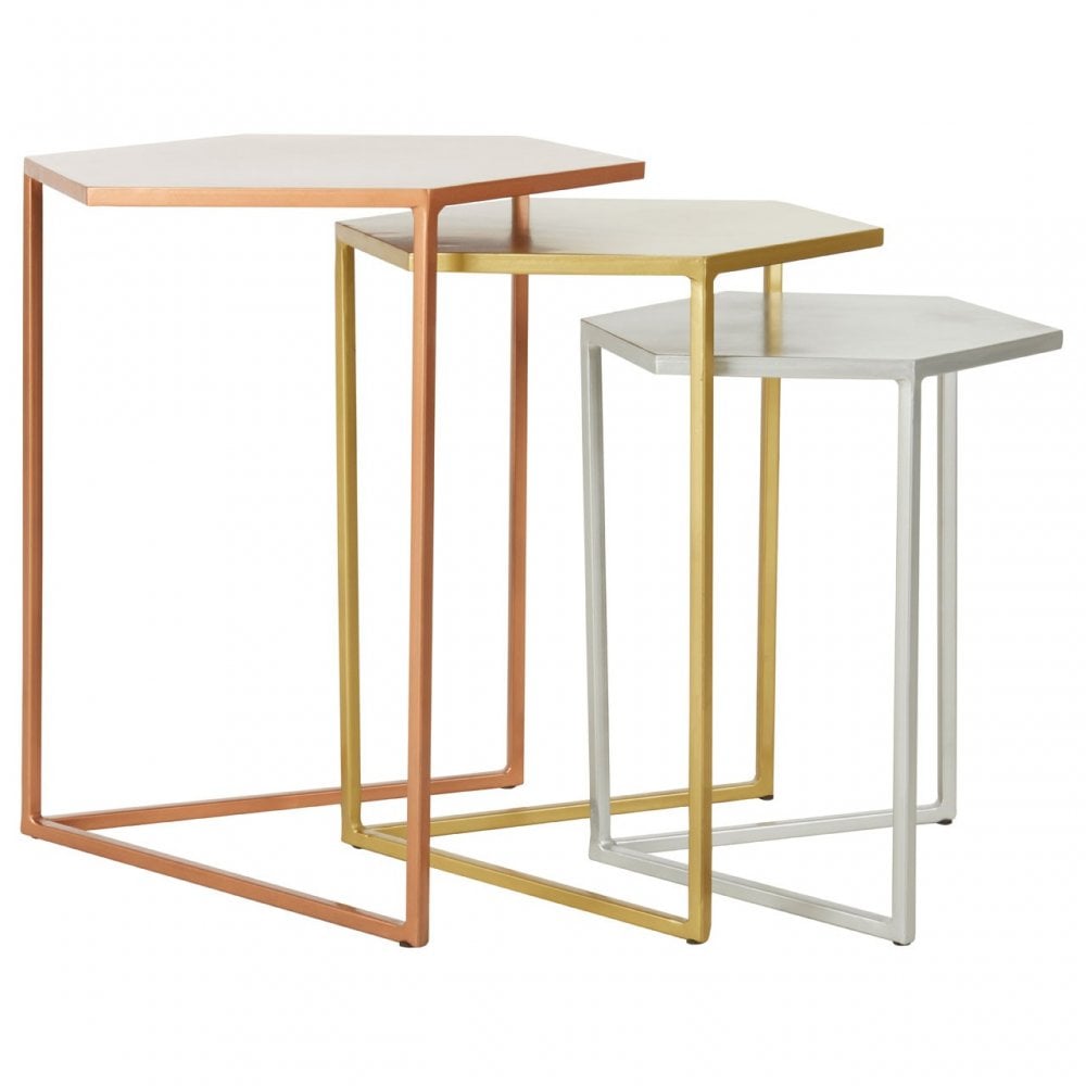 Rabia Nest of 3 Hexagonal Side Table Assorted