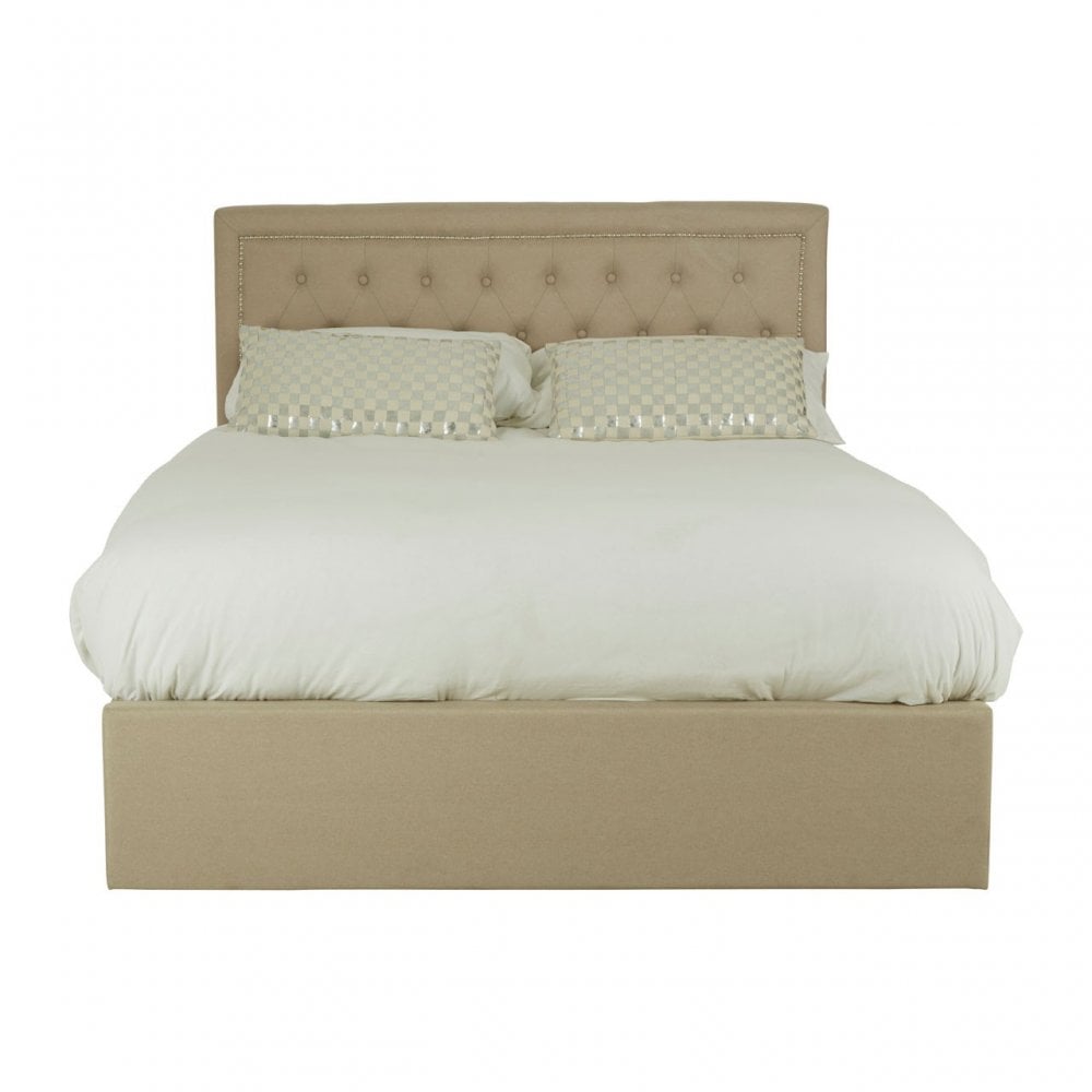 Hannah Beige Double Ottoman Bed Beige