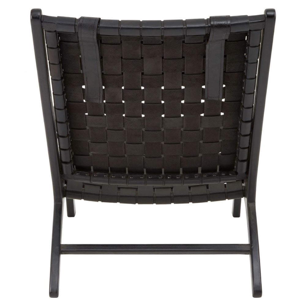 Kourtnai Black Leather Woven Chair Black
