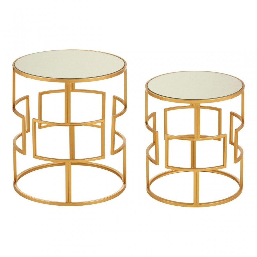 Anvil Set of 2 Gold Metal / Round Side Tables Gold
