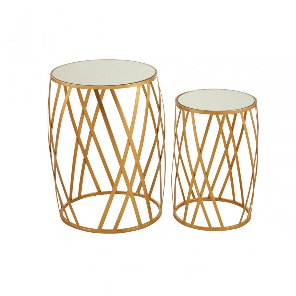 Anvil Set of 2 Cross Design Side Tables Gold