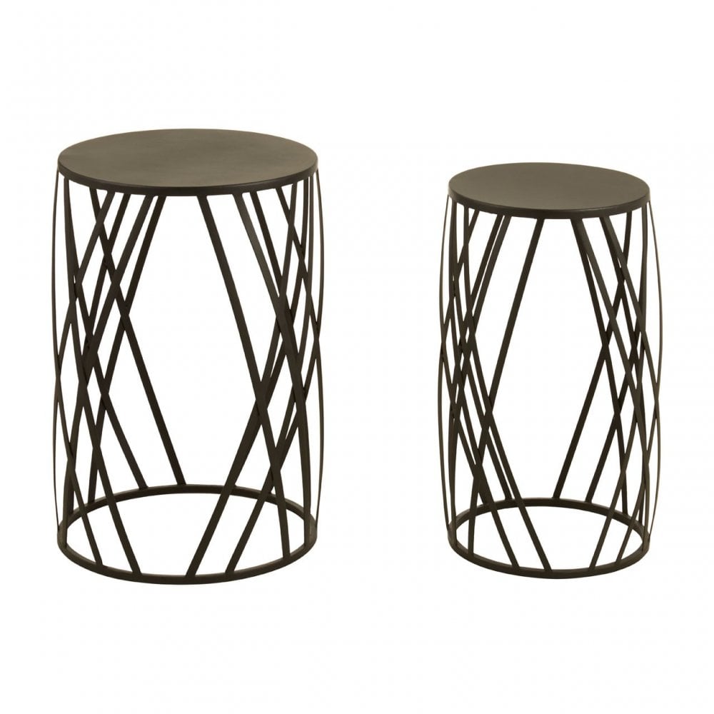 Avantis Set of 2 Black Metal Round Side Tables Black