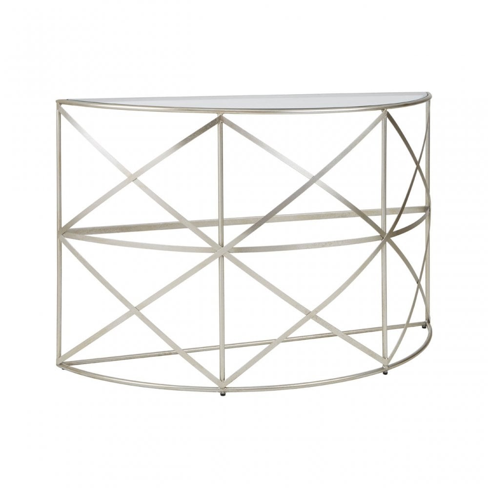 Rubia Silver Leaf Demilune Console Table Silver