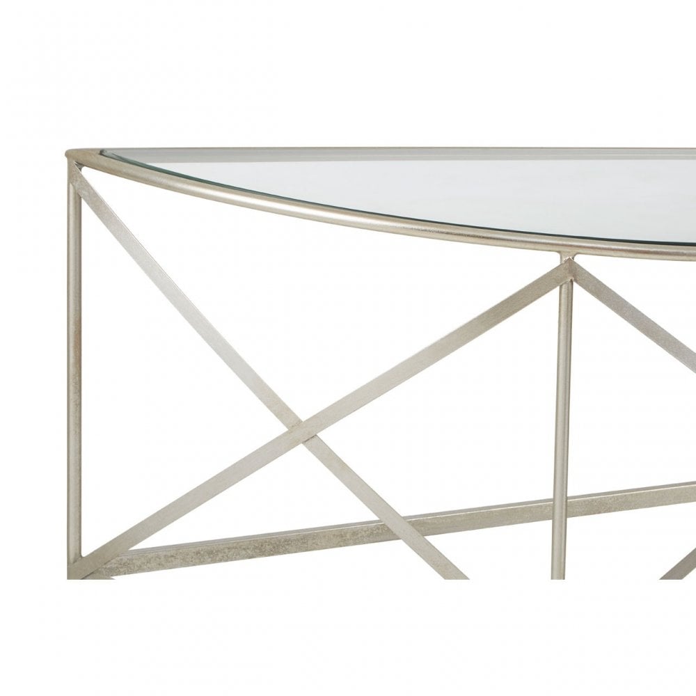 Rubia Silver Leaf Demilune Console Table Silver