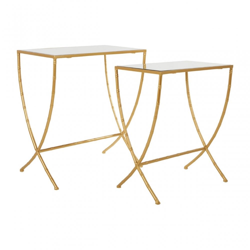 Anvil Set of 2 Bamboo Design Side Tables Gold