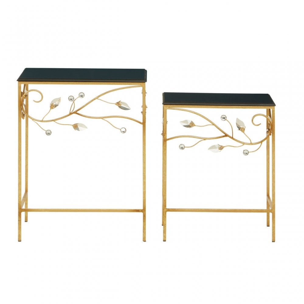 Yaxi Set of 2 Tables with Black Wooden Top Gold