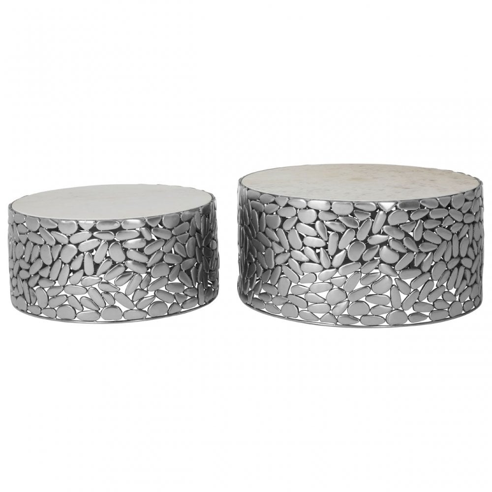 Hamish Set of 2 Antique Pewter Side Tables Silver