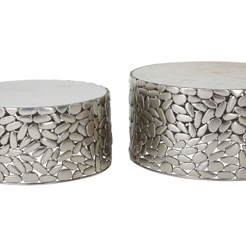 Hamish Set of 2 Antique Pewter Side Tables Silver