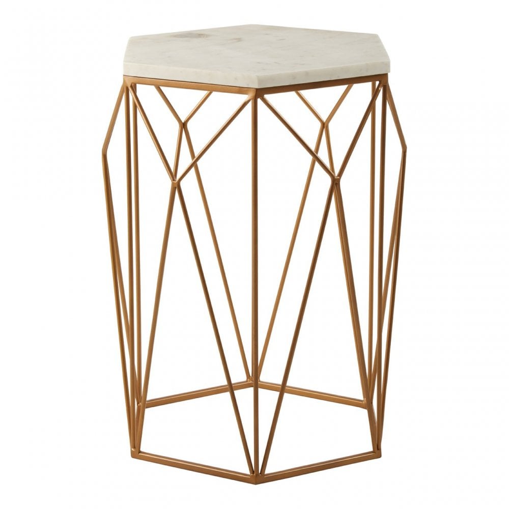 Gianna Side Table with Geometric Base White