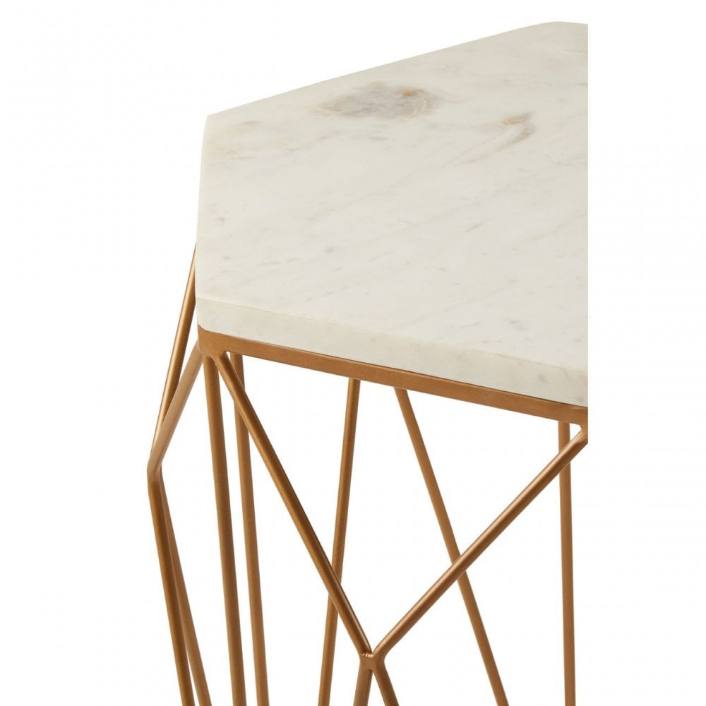 Gianna Side Table with Geometric Base White
