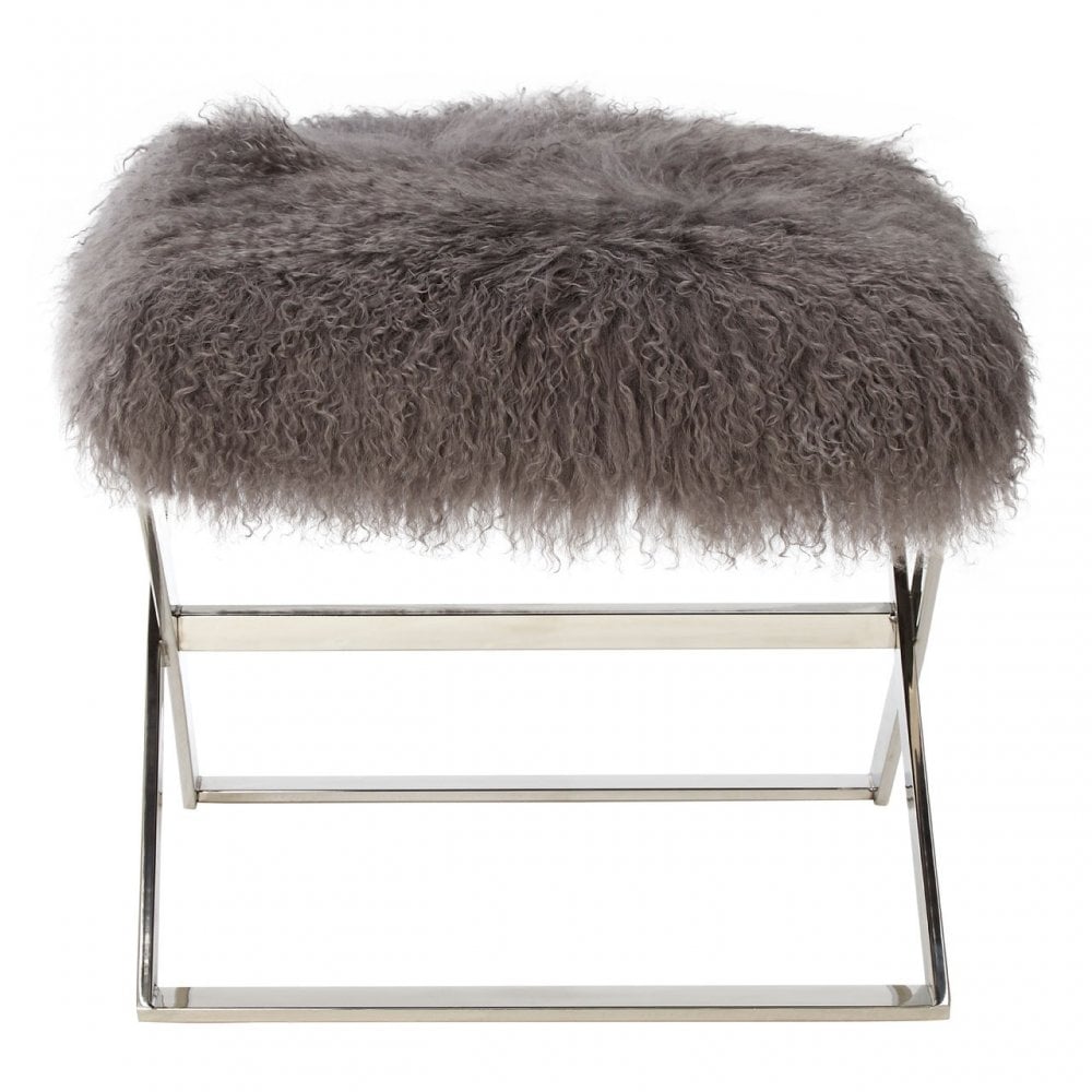 Anafi Grey Sheepskin Stool Grey
