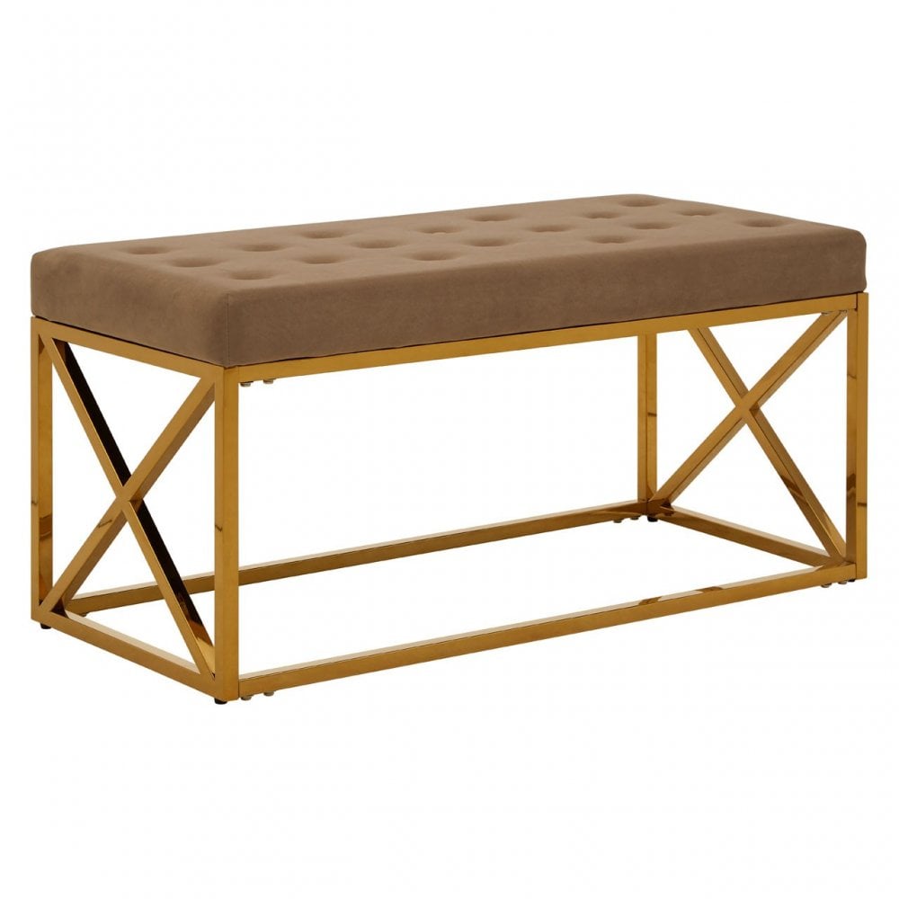 Matayo Mink Velvet Gold Finish Bench Brown
