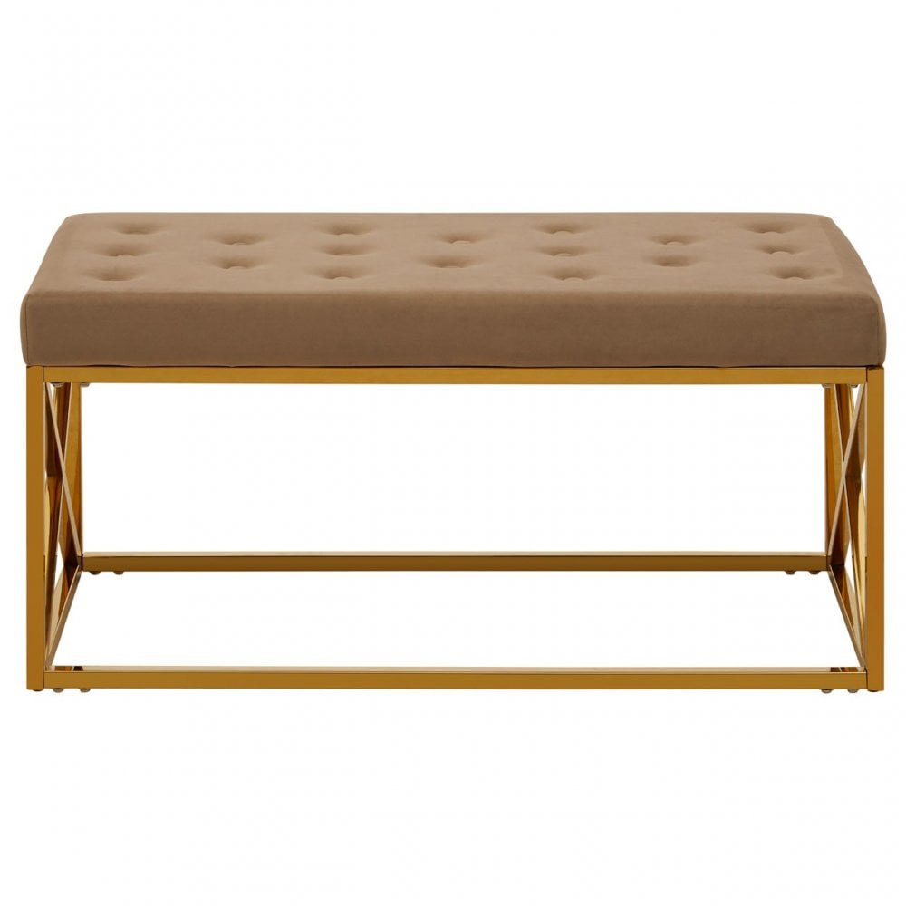Matayo Mink Velvet Gold Finish Bench Brown