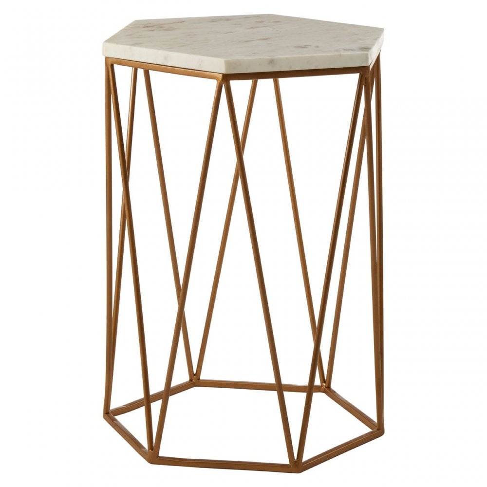 Gianna Hexagonal Side Table White Marble Effect