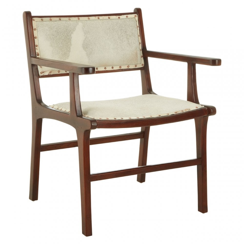 Kourtnai Leather Teak Wood Dining Chair Brown