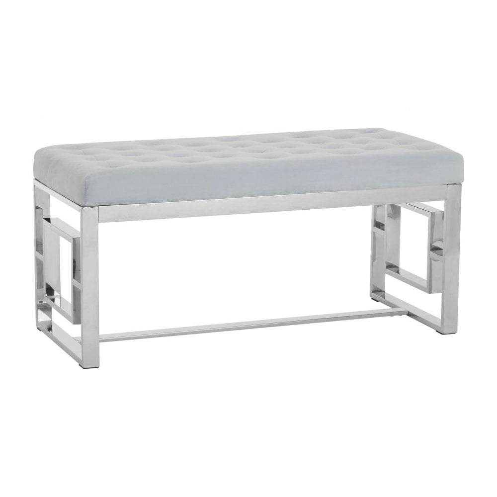 Matayo Grey Velvet / Silver Finish Bench Grey