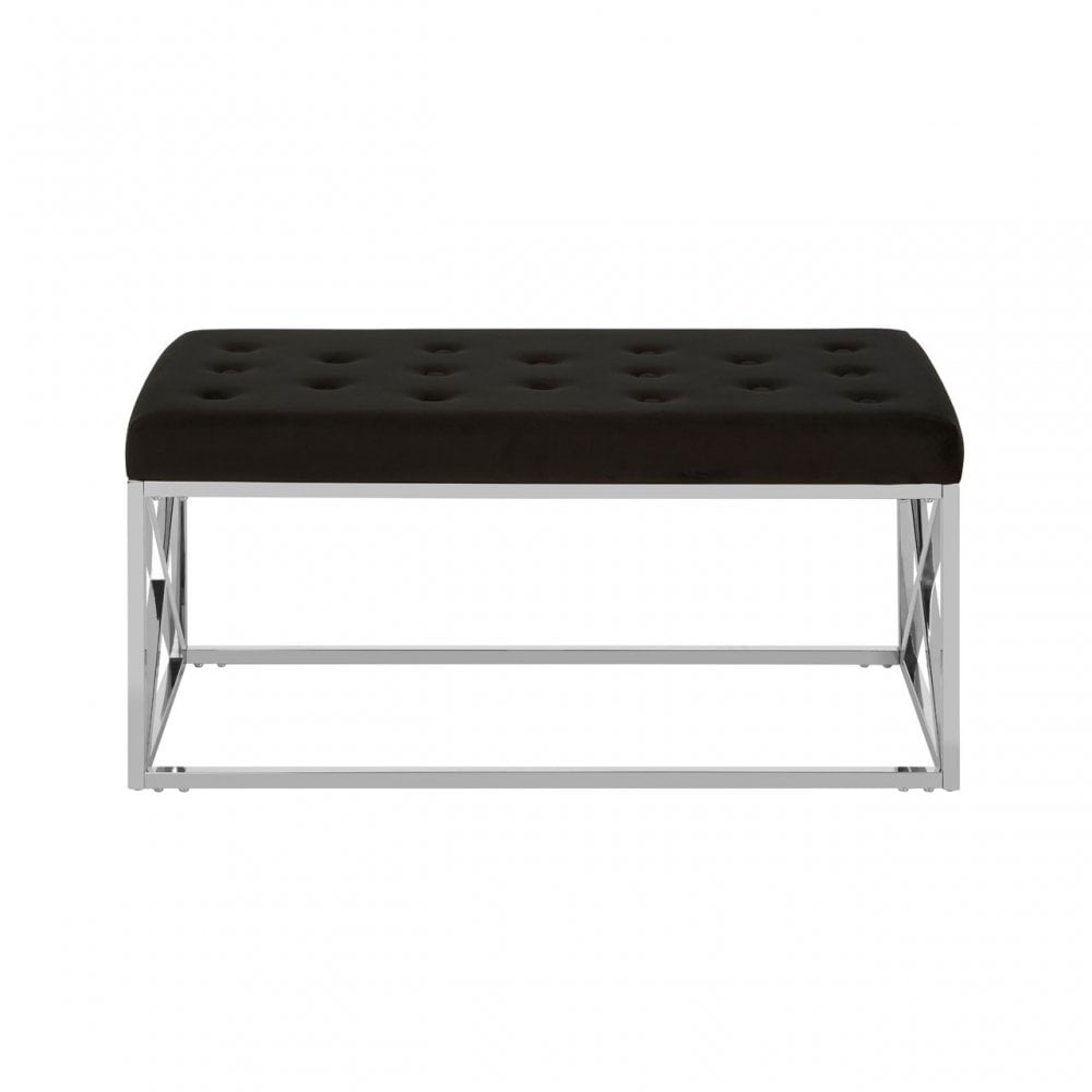 Matayo Black Tufted Seat / Silver Finish Bench Black