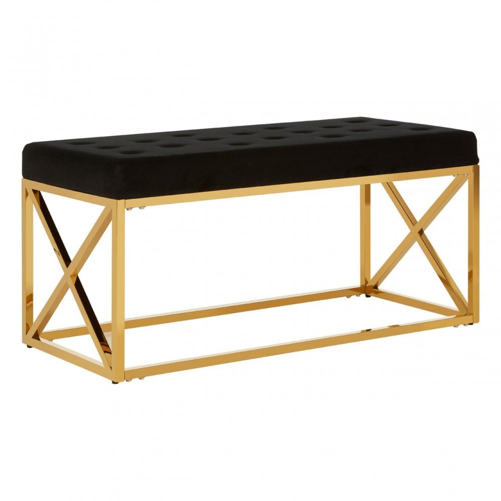 Matayo Black Tufted Seat / Gold Finish Bench Black