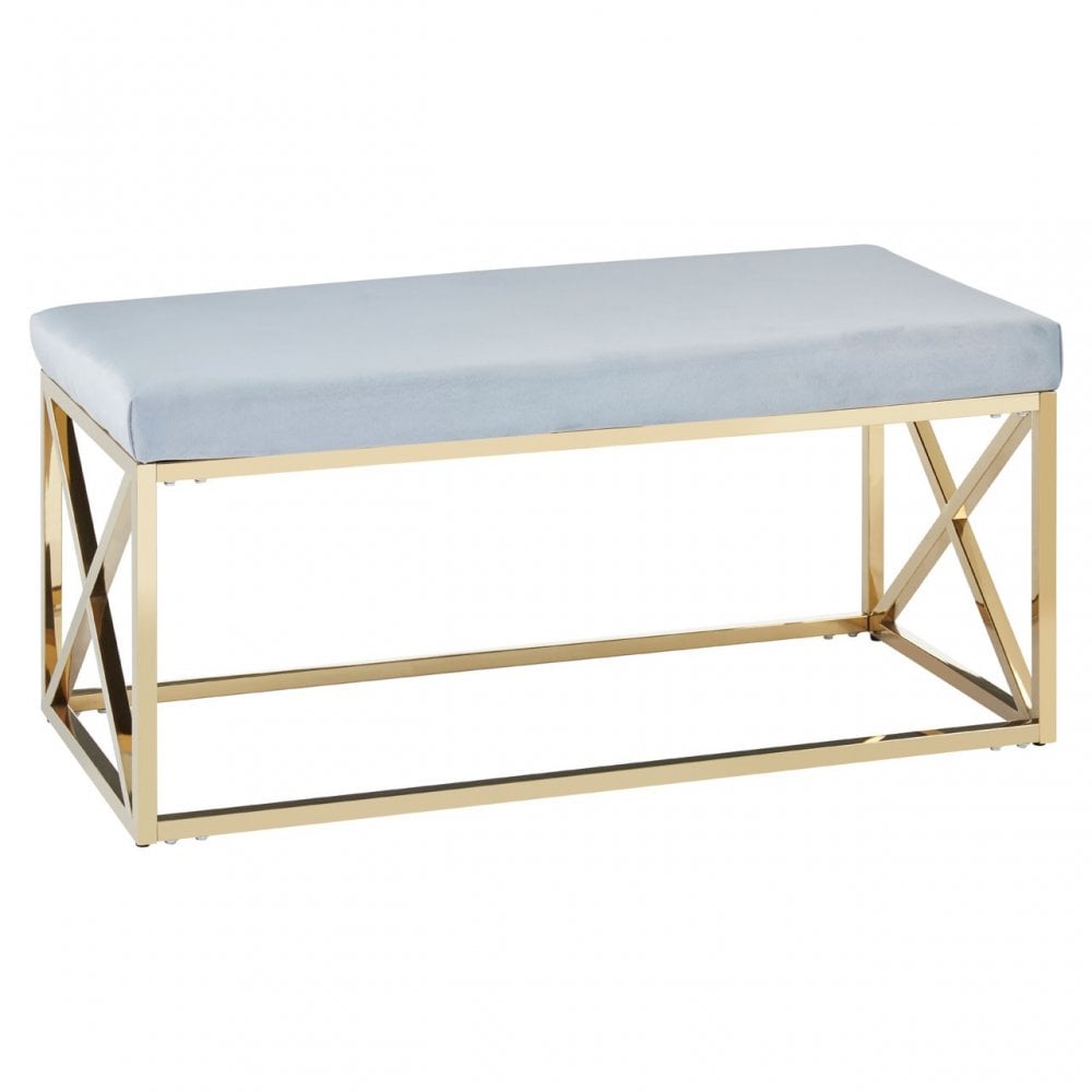 Matayo Grey Velvet / Gold Finish Bench Blue