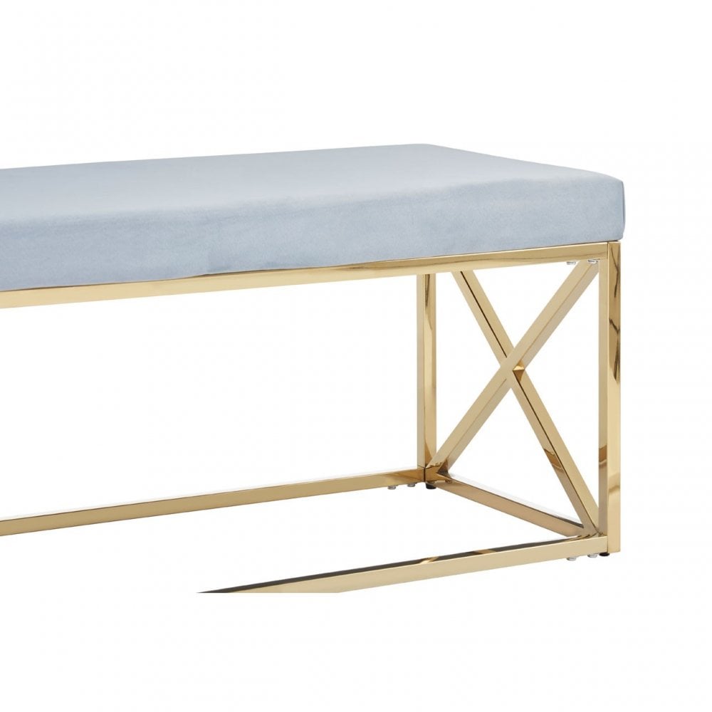 Matayo Grey Velvet / Gold Finish Bench Blue
