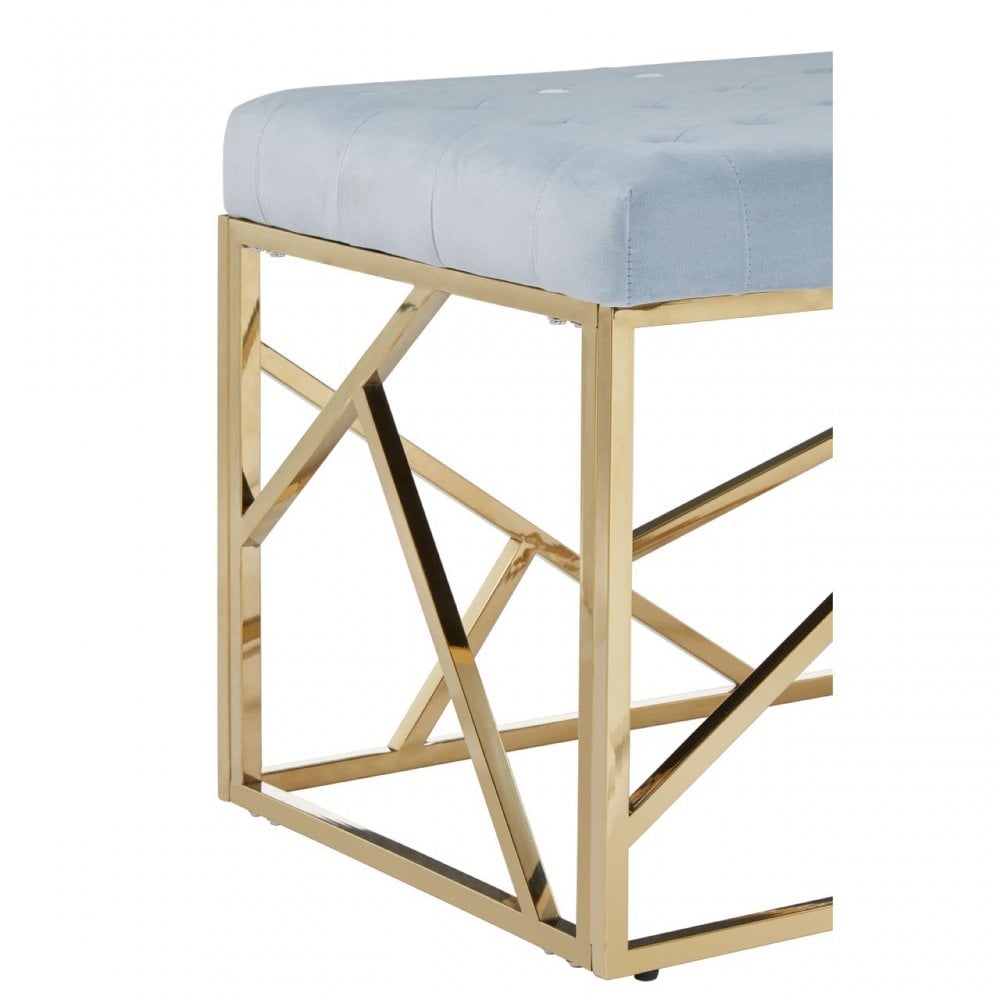 Matayo Grey Velvet / Gold Finish Frame Bench Blue