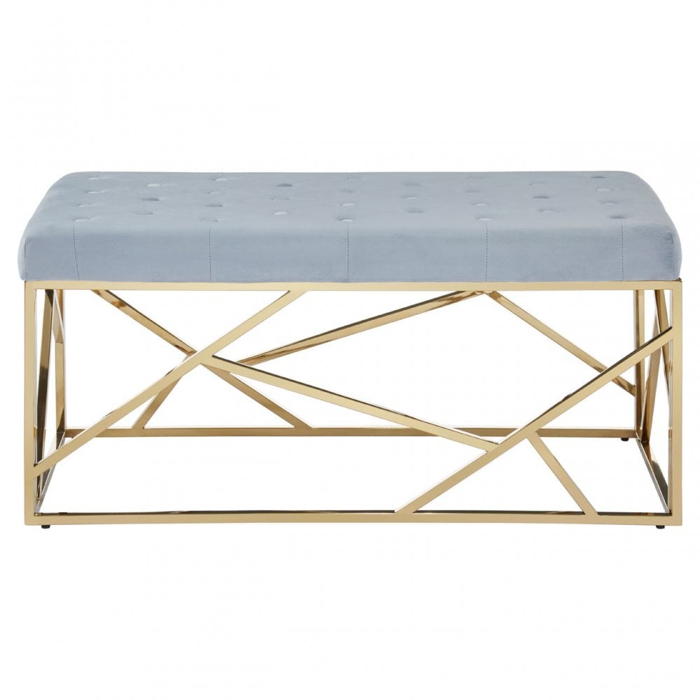 Matayo Grey Velvet / Gold Finish Frame Bench Blue