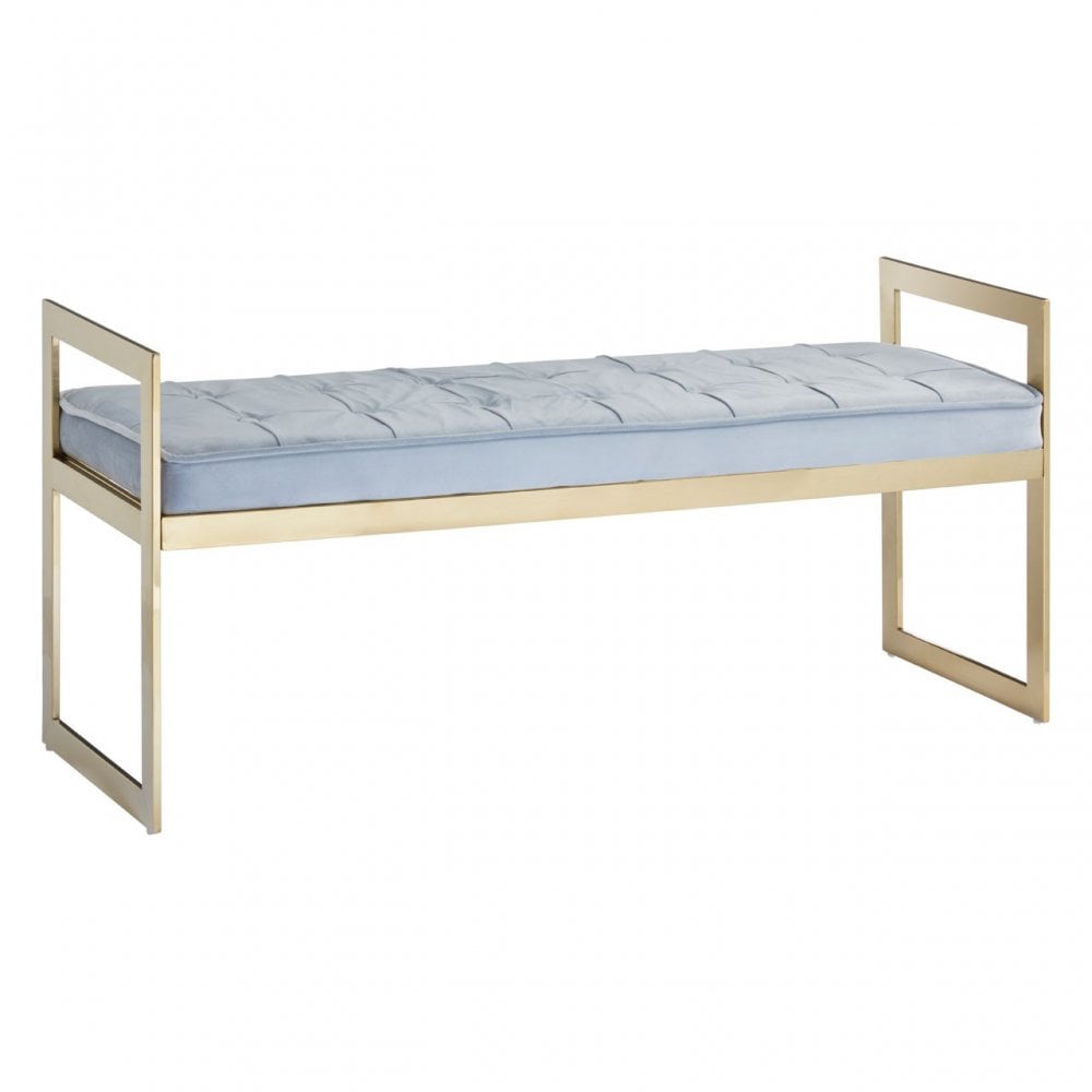 Matayo Grey Seat / Gold Metal Frame Bench Blue