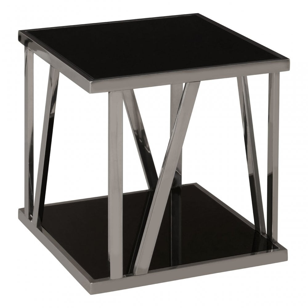 Pantino Square Side Table with Bottom Shelf Black