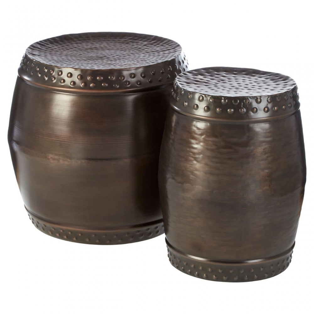 Hamish Set of 2 Drum Style Side Tables Brown