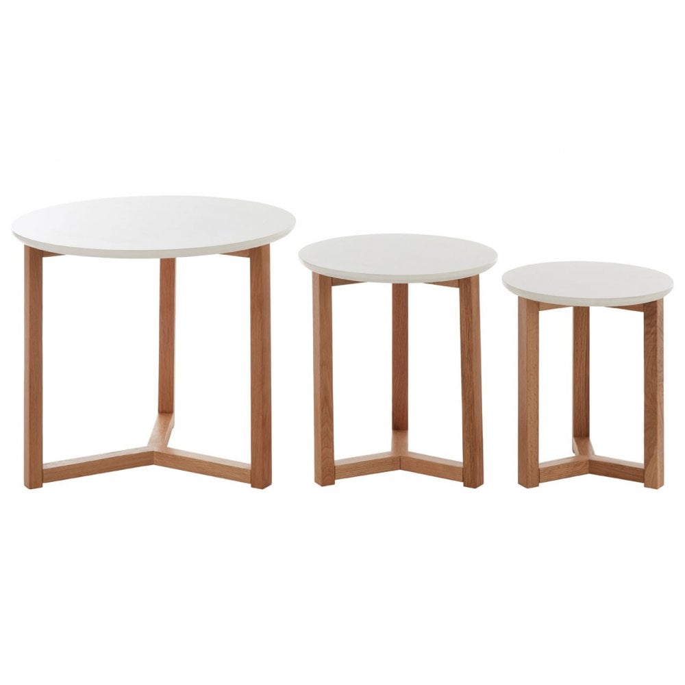 Set of 3 Side Tables with White Tops White