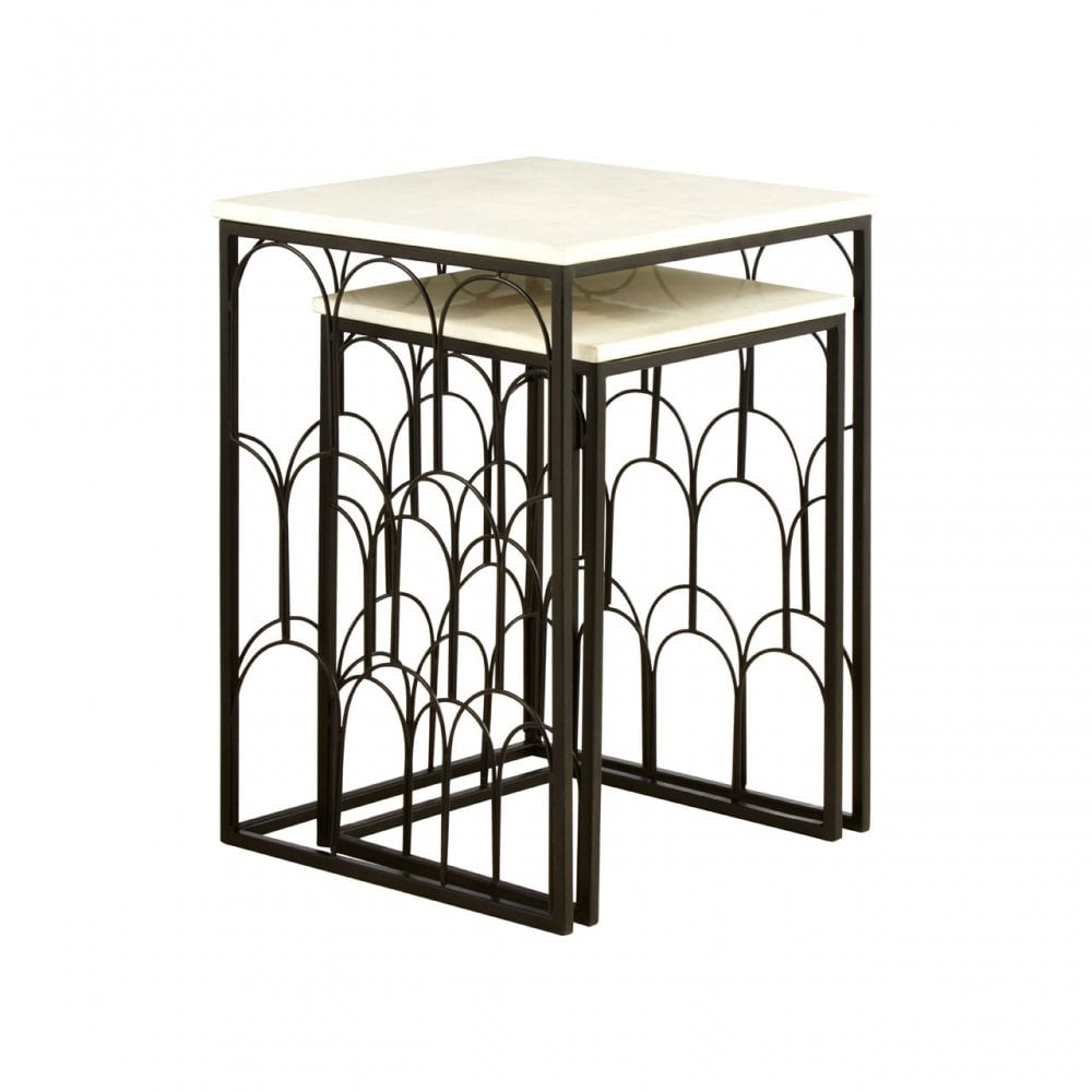 Hamish Set of 2 Marble Tops Side Tables Black