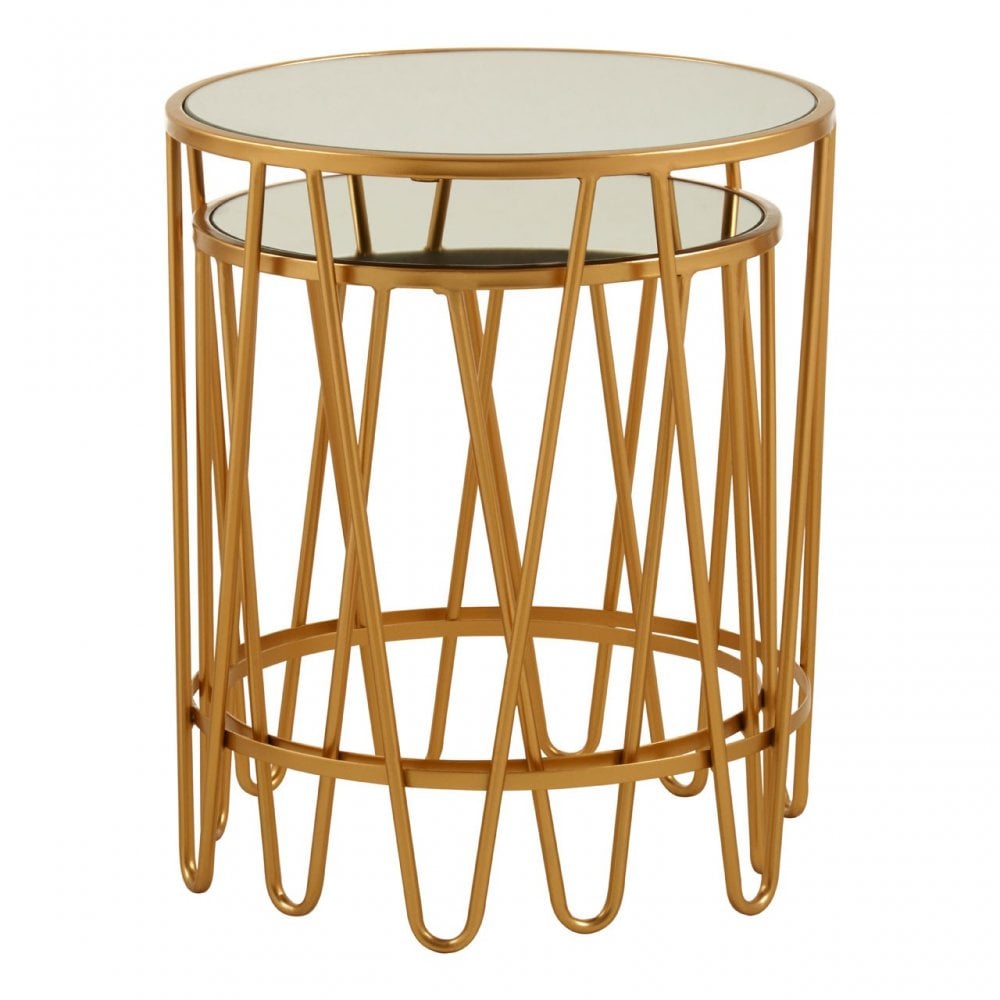 Anvil Set of 2 Haripin Design Side Tables Gold
