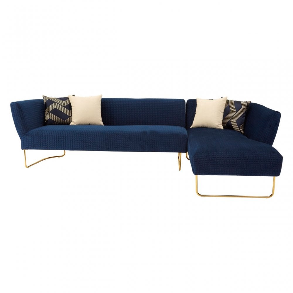 Renee Dark Blue Velvet 5 Seat Corner Sofa Blue