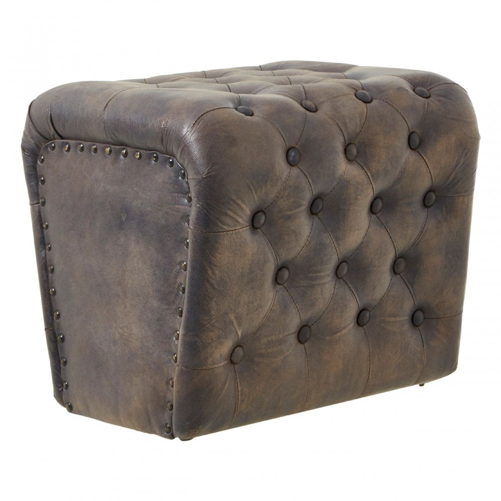 Longhorn Longhorn Buffalo Antique Blue Leather Buttoned Stool Blue