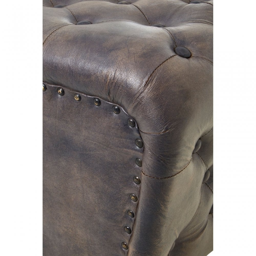 Longhorn Longhorn Buffalo Antique Blue Leather Buttoned Stool Blue