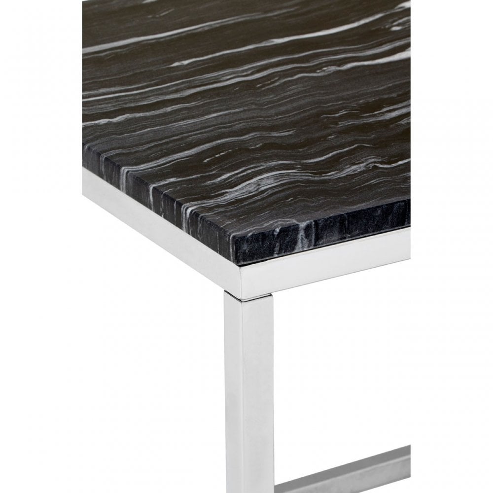 Matayo Square Black / White Marble End Table Silver