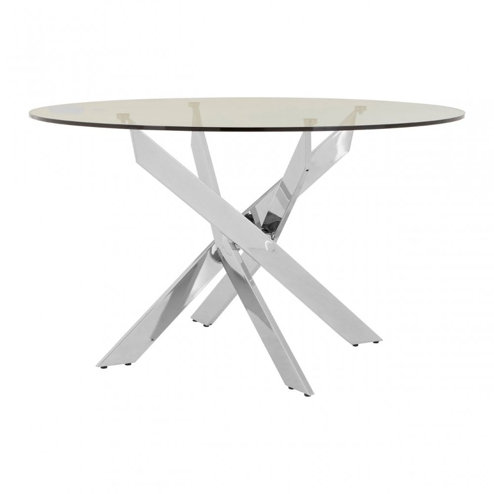 Matayo Intersected Chrome Round Dining Table Silver