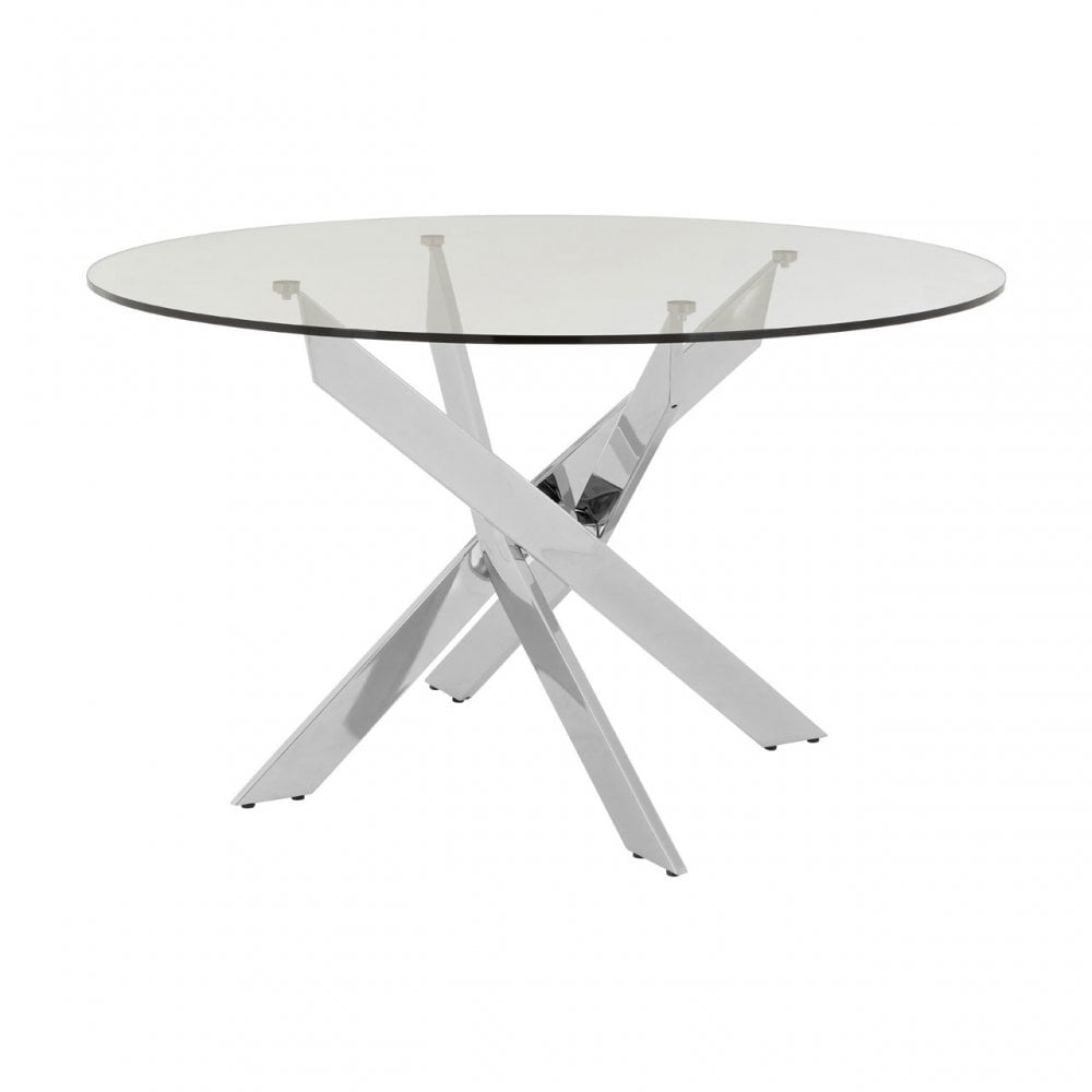 Matayo Intersected Chrome Round Dining Table Silver