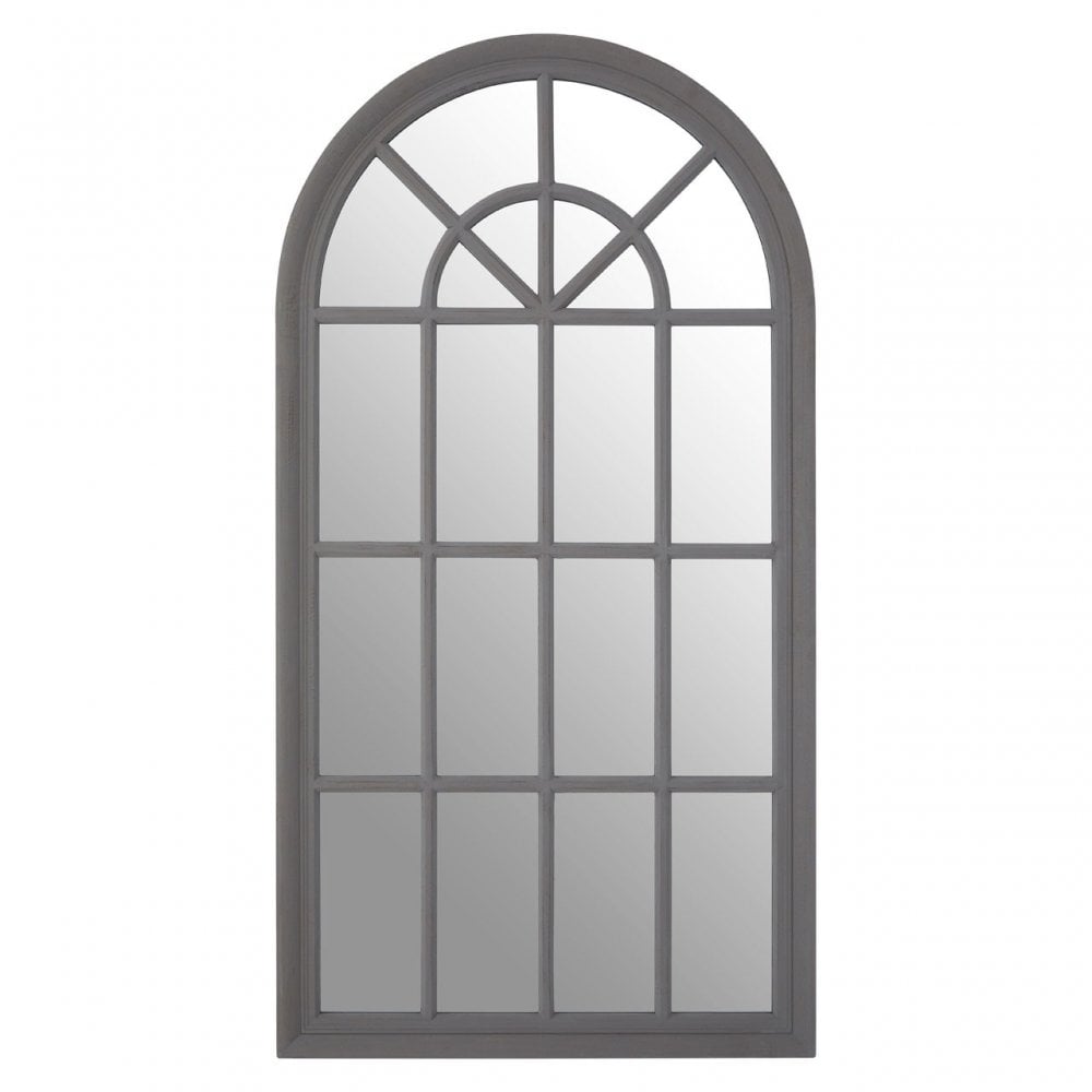Flat Wood Curved Window Grey Wall Mirror Grey
