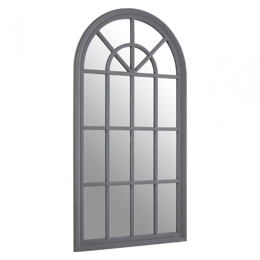 Flat Wood Curved Window Grey Wall Mirror Grey