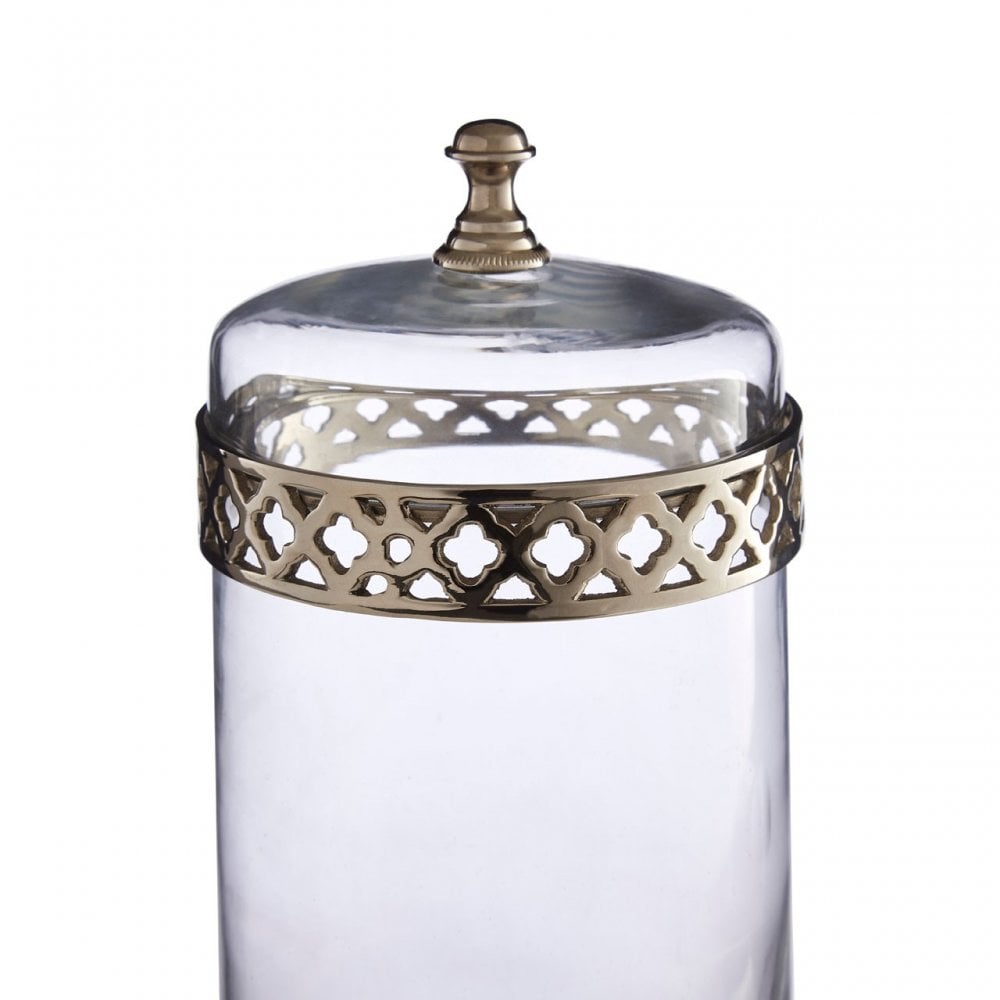 Nickel Finish Large Glass Jar With Lid Silver
