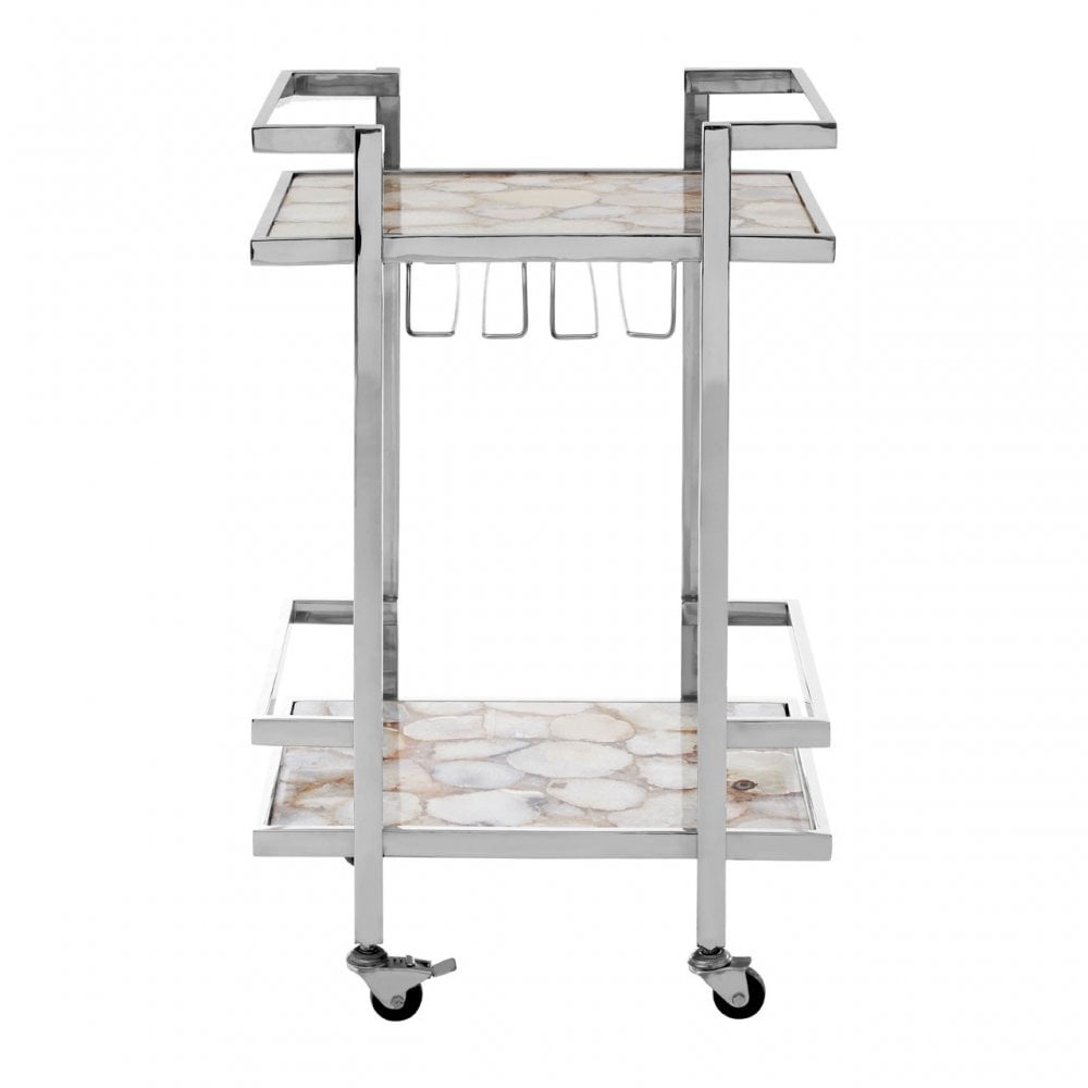 Vita White Agate Drinks Trolley Silver