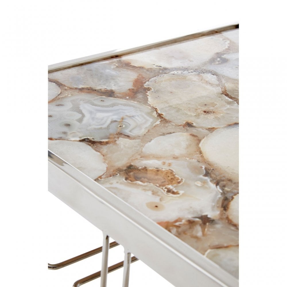 Vita White Agate Drinks Trolley Silver
