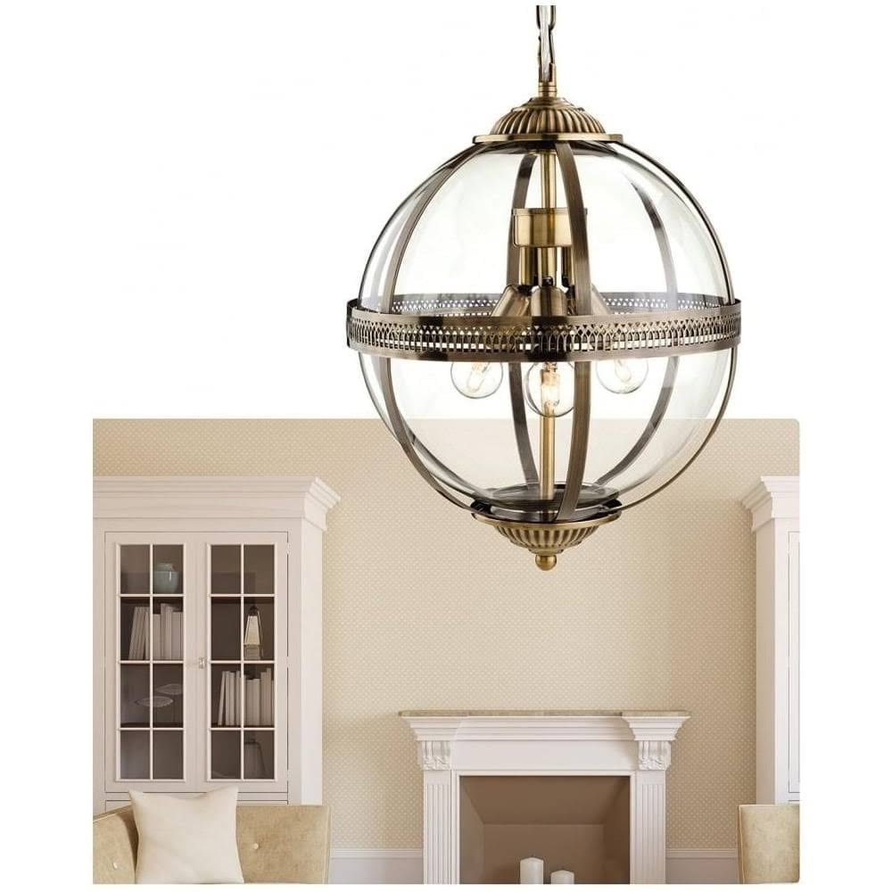 Elegant Vintage Bronze and Clear Glass Globe Pendant Light